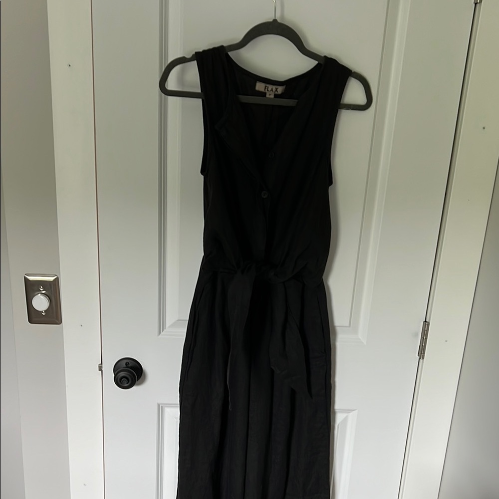 Flax Black Sleeveless V-Neck wide leg jumpsuit